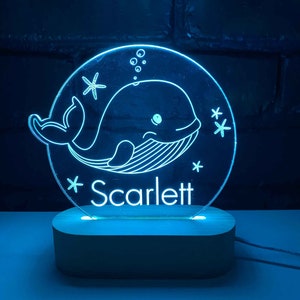 Whale Personalised Night Light, Under the Sea, Kids Bedroom, Nursery Night Light, Custom Light, Child's Playroom, Gift For Kids, LED light