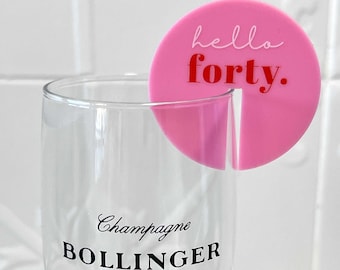 Etiquetas para bebidas personalizadas "Hello Age": etiquetas para bebidas redondas colgantes, etiquetas para bebidas sin tallo, accesorios para bebidas, agitadores de bebidas y tarjetas de presentación de acrílico