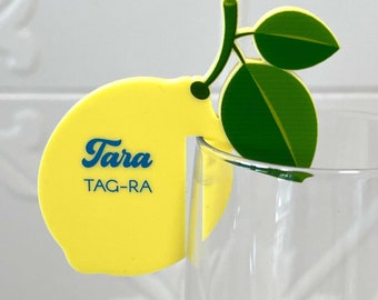 Custom Lemon Shaped Drink Tags - Personalised Acrylic Drink Markers for Positano Themed Parties