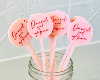 Custom Drink Stirrers - Wedding Drink Stirrers - Personalized Swizzle Sticks - Personalised Drink Stirrers - Name Stirrers - Round Head