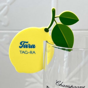 Etiquettes pour boissons personnalisées en forme de citron - Marqueurs de boissons en acrylique personnalisés pour soirées à thème Positano