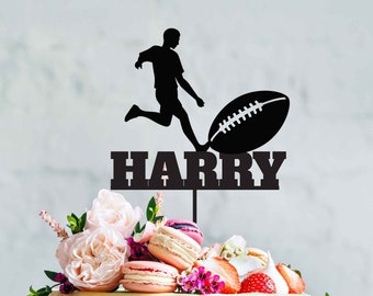 Football Player with Name Birthday Cake Topper | Football Birthday Party Cake Decoration | Laser cut | MADE IN Australia Sports Cake Toppers