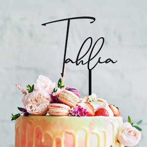 Gepersonaliseerde naamtaarttopper - moderne naamtaarttopper - verjaardagstaarttopper decoratie, enkele naam, lasercut taartdecoratie
