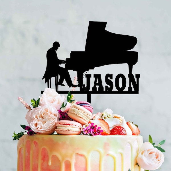 Piano Birthday Cake Topper  Custom Pianist playing Piano Birthday Party Cake Topper Decoration Personalised Piano Player Birthday Decoration