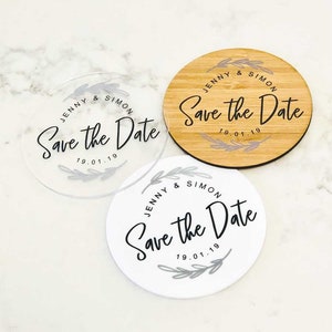Save the Date Wedding Coasters  - 100 x Personalised Printed Coasters - Custom Save the Date Favor - Acrylic, Made to Order in Australia