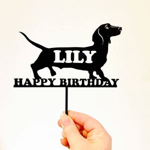 Dachshund Dog with Name Birthday Cake Topper Decoration Made to order Cake toppers | Sausage Dog Cake Topper | Cake Topper Supplies Maker