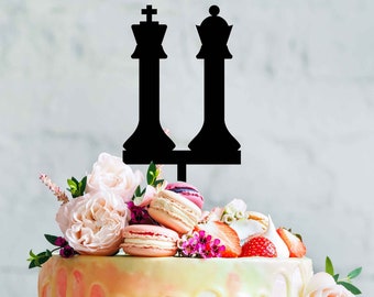 Wedding Cake Topper - King and Queen Chess Pieces