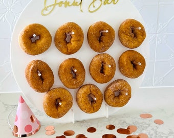 Round Donut Stand - Display up to 22 Small Donuts with 3D Word "Donuts"