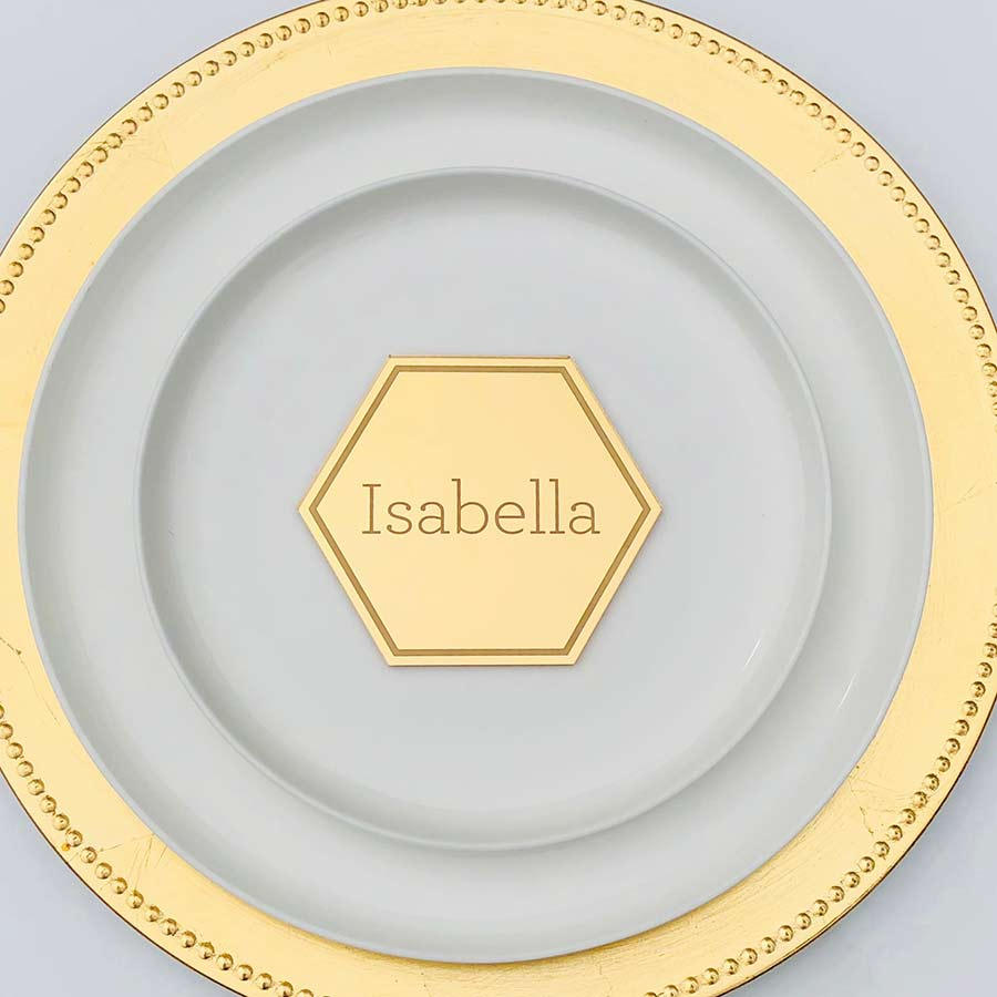 Engraved Wedding Place Cards | Wedding Table Decor | Engraved Wedding Guests Name Card |  Escort cards (Hexagon) Gold Mirror - Silver Mirror
