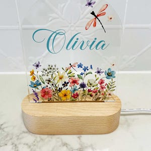 Wild Flower Garden Personalised Night Light, Kids Bedroom, Nursery Night Light, Custom Light, Child's Playroom, Gift For Kids, LED light