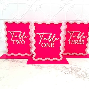 Acrylic Wavy Table Numbers - Custom Text, Colorful Event & Wedding Signs, Various Sizes