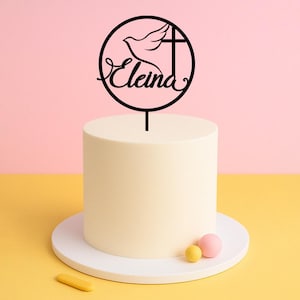 Dove & Cross Cake Topper – Personalised Name Topper for Baptism or Christening