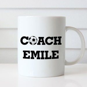 Personalised Soccer Coach Name Mug. Gift idea for children’s sports coaches, sports fans & soccer coach. Shop sports themed gifts Australia.