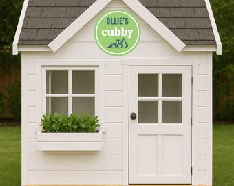 Personalised Construction Digger Cubby House Sign | Custom Round Name Plaque | Kids Outdoor Playhouse Décor