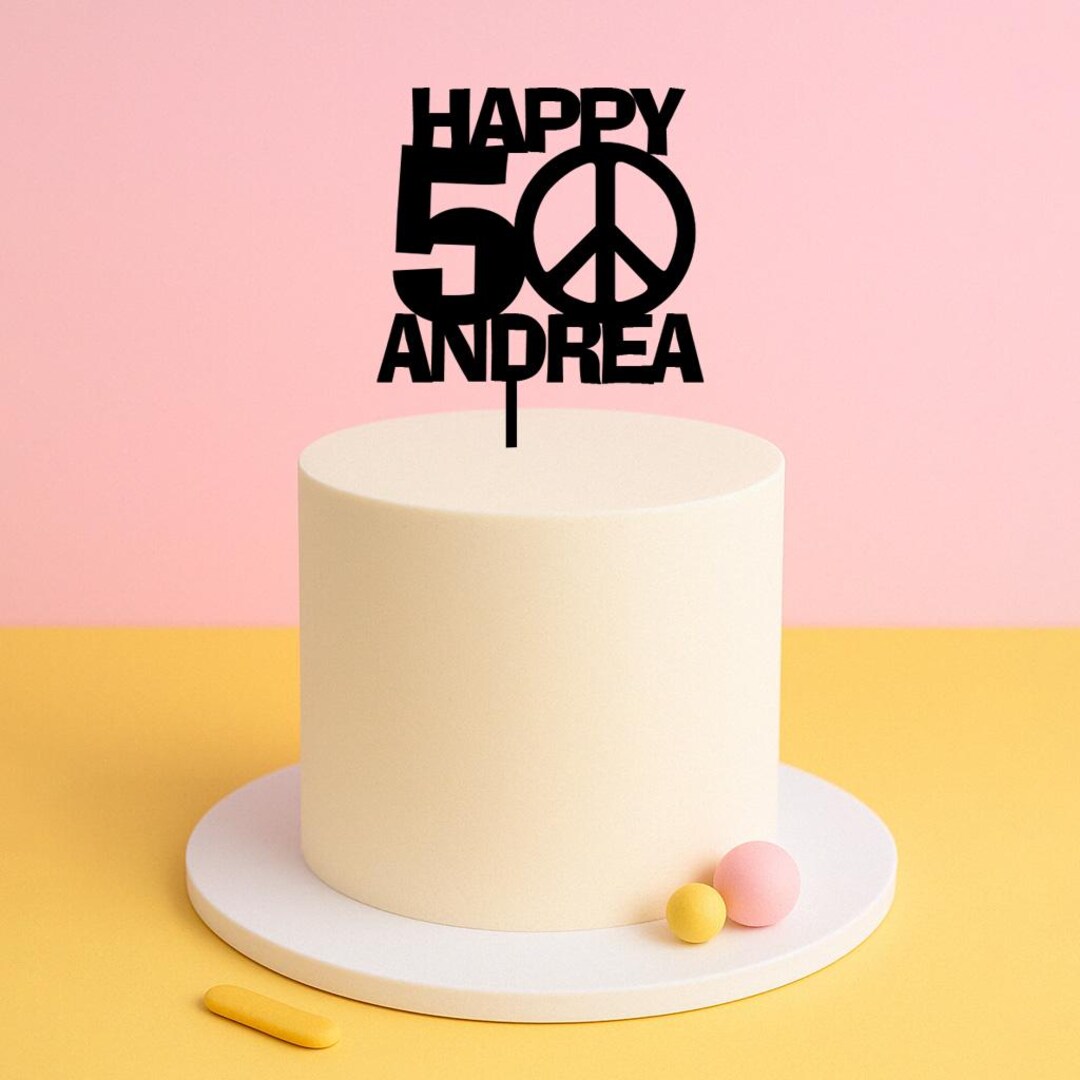 Custom Peace Sign Birthday Cake Topper – Personalised Name & Age Retro ...