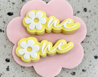 Sello y cortador de galletas Daisy One / Sello de fondant para primer cumpleaños / Galletas de cumpleaños con flores