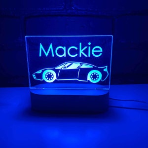 Personalised Race Car Night Light, Kids Bedroom, Nursery Night Light, Custom Light, Child&#39;s Playroom, Gift For Kids, LED light