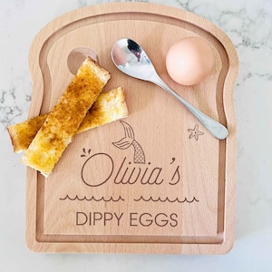 Zeemeermin gepersonaliseerd ontbijt-eierbord - Toast-vormig bord, Dippy Eggs Board, Googy Egg, Egg and Solider Tray, Gekookt Ei, Kerstcadeau