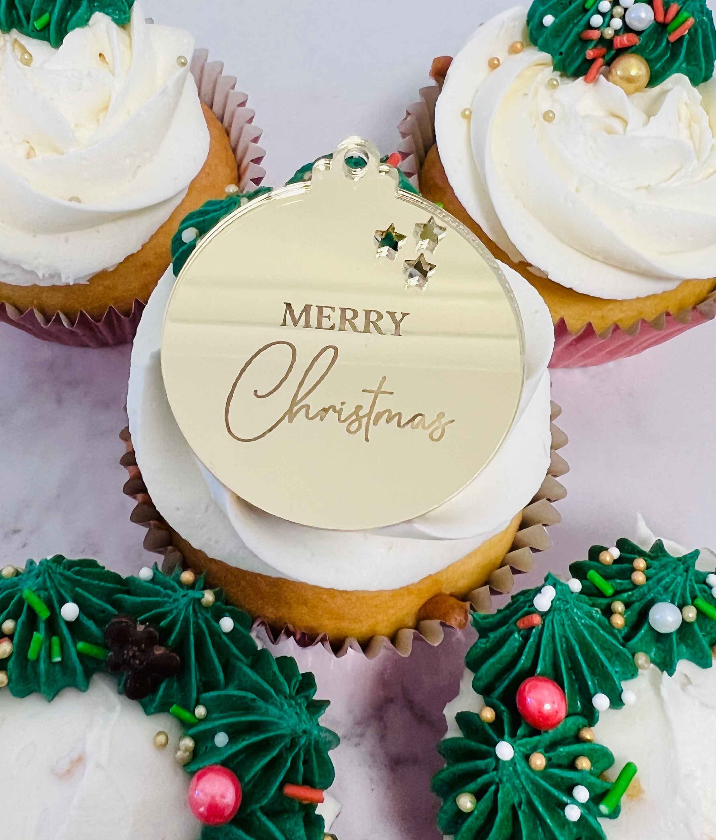 Merry Christmas Bauble Cake Charms | Favor Tags | Engraved Gift Tags | Gift Tags | Acrylic Cake Disc | Bonbonniere Tag - (Round Circle x 12)