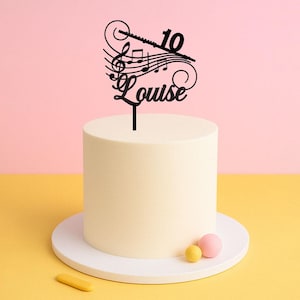 Flute & Musical Notes Cake Topper – Name and Age – Music Gift Topper