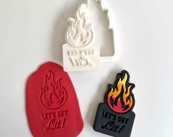 Set de sellos y cortadores de galletas "Let's Get Lit Fire Flame": regalo de repostería para fiestas