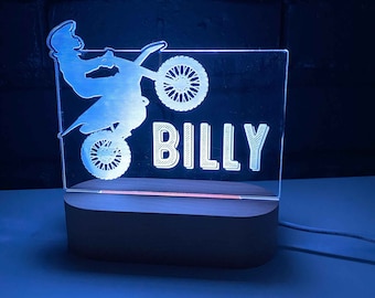 Personalised Dirt Bike Night Light, Kids Bedroom, Nursery Night Light, Motorbike, Custom Light, Child's Playroom, Gift For Kids, LED light