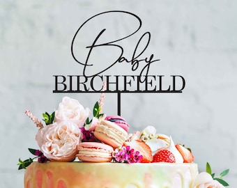 Personalised Baby Shower Name Cake Topper - Custom Baby Surname Family Name Baby Shower Cake Topper Decoration Made in Melbourne Australia