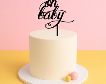 Adorno para tarta "Oh Baby" – Adorno con texto para baby shower y revelación de género