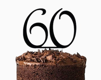 60th Birthday Cake Topper - Number 60 Birthday Cake Decoration - Acrylic or Bamboo Wood Number Sixty Cake Topper Made in Melbourne Australia