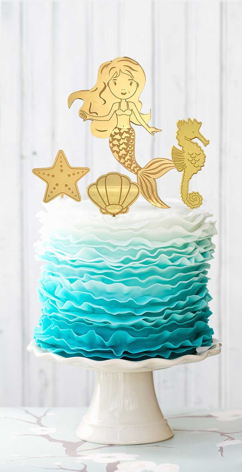 Cake topper assortis Joyeux anniversaire thème Sirène