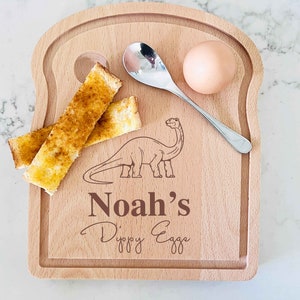 Dinosaurus gepersonaliseerd ontbijt-eierbord - Toast-vormig bord Dippy Eggs Board, Googy Egg, Egg and Solider Tray, Gekookt Ei, Kerstcadeau