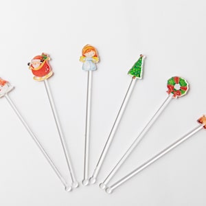 Weihnachten bedruckte Acryl-Getränke-Rührer, Getränkezubehör, Cocktail, Barware, Cocktailzubehör, Acryl-Getränkerührer - 6er-Set