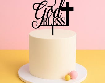 Décoration de gâteau que Dieu vous bénisse – Décoration de gâteau croix religieuse pour le baptême, la communion ou le baptême