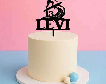Surfer Birthday Cake Topper – Custom Name & Age – Beach Theme Acrylic Topper