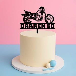 Motorbike Cake Topper with Name & Age – Custom Motorcycle Birthday Topper