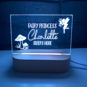 Fairy Princess Personalised Night Light, Night Light, Kids Bedroom, Nursery Night Light, Custom Light, Child&#39;s Playroom, Gift For Kids
