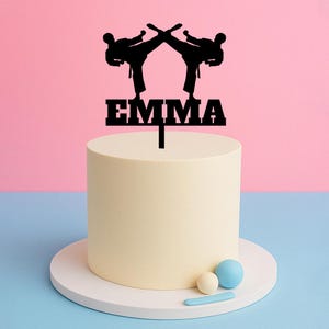 Karate Cake Topper with Name – Double Martial Artist Personalised Birthday Topper