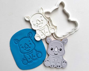 Rhino Cookie Stamp & Cutter Set – Safari Animal Gift for Bakers