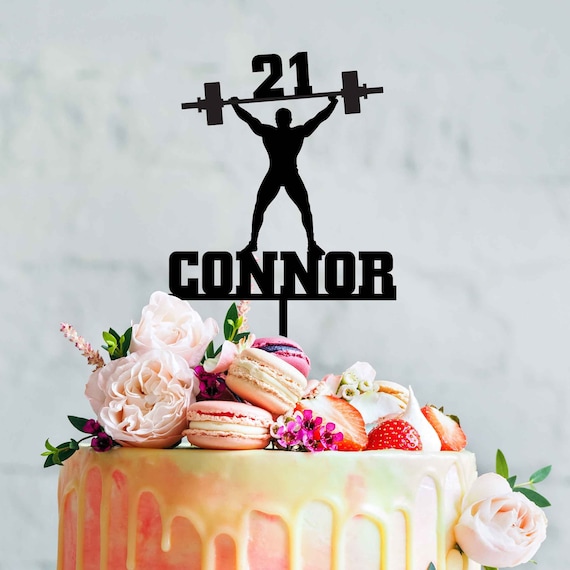 any name and age WEIGHT TRAINING/ MUSCLES Gym Personalised Birthday cake Topper 