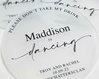 "Personalisierte ""Don't Take My Drink, I'm Dancing"" Untersetzer |." Hochzeit & Verlobung Gastgeschenke | Benutzerdefinierte Platzkarten | Mehrere Farben