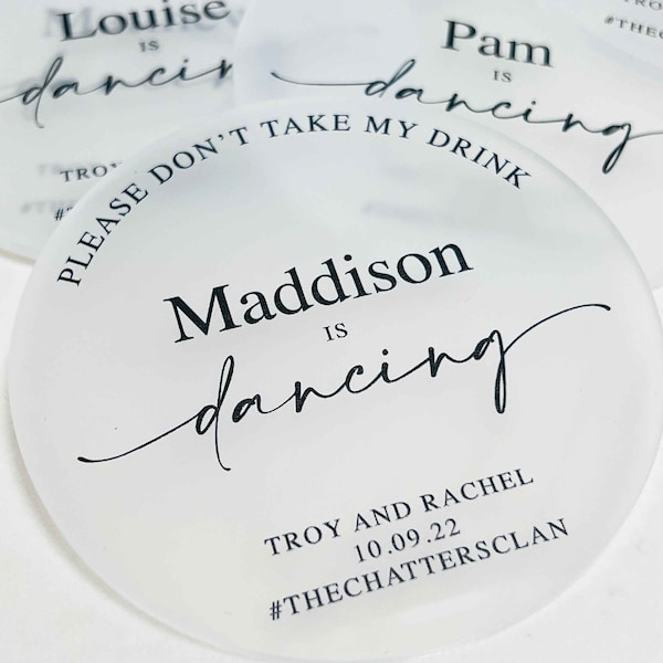 Personalised "Don't Take My Drink, I'm Dancing" Coasters | Wedding & Engagement Favors | Custom Place Cards | Multiple Colors