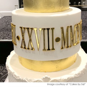 Romeinse cijfers | Datums met Romeinse cijfers voor taarten | Taarttopper | Bruidstaartdecoratie | Taarttoppers voor bruiloften | Plaquette voor taarten