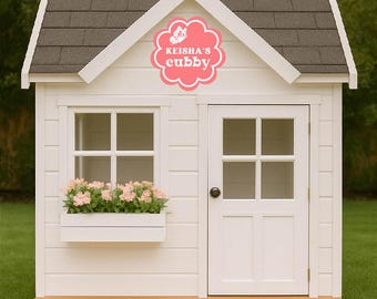 Blumen Cubby Hausschild | Personalisiertes Namensschild mit Schmetterling | Draussen Spielhaus Dekor