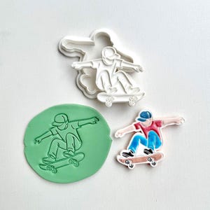 Skater Boy Cookie Stamp and Cutter Set – Skateboard Fondant Debosser – Gift