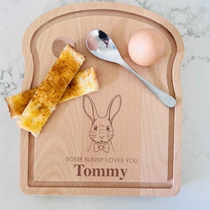 Paashaas - Some Bunny Loves You - Gepersonaliseerde Eierplanken voor ontbijt - Toastvormig bord, Dippy Eggs Board, Googy Egg Board, Paascadeau