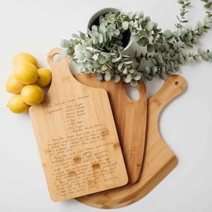 Handgeschreven recept gegraveerde bamboe snijplank, recept snijplank, gepersonaliseerde serveerplank, handgeschreven recept snijplank