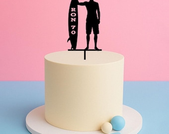 Surfboard Surfer Name & Age Cake Topper – Coastal Birthday Party Decoration