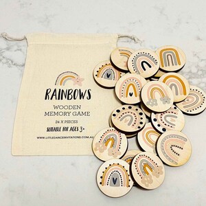 Rainbow themed Wooden Memory Game - Make a Match Wood Matching Memory Game - Montessori & Waldorf Inspired - Natural Play - Wood Puzzle