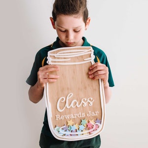 Little Dance Magnetic Classroom Rewards Jar with 150 x Pastel Star Tokens - UV-Printed Acrylic & Bamboo Teacher’s Class room Management Tool