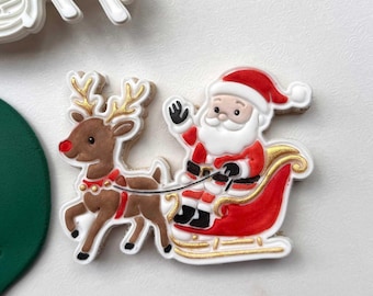 Sello y cortador de galletas "Trineo de Papá Noel" (regalo) - Grabado en relieve - 100 x 80 mm